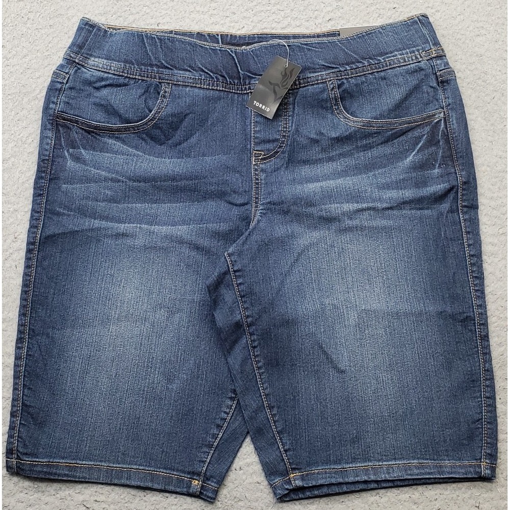 Torrid Lean Jean Shorts Womens 0 Blue Denim Stretch Elastic Waist Pull-On